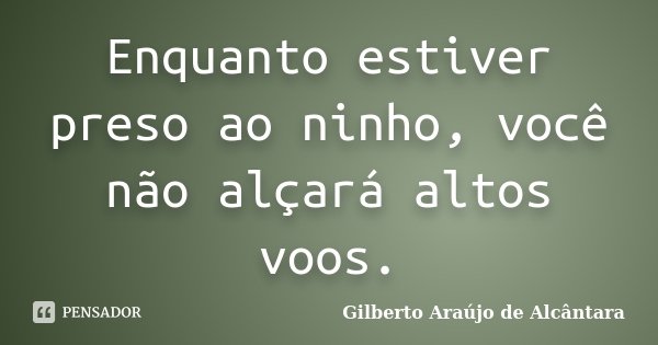 Enquanto estiver preso ao ninho, você não alçará altos voos.... Frase de Gilberto Araújo de Alcântara.