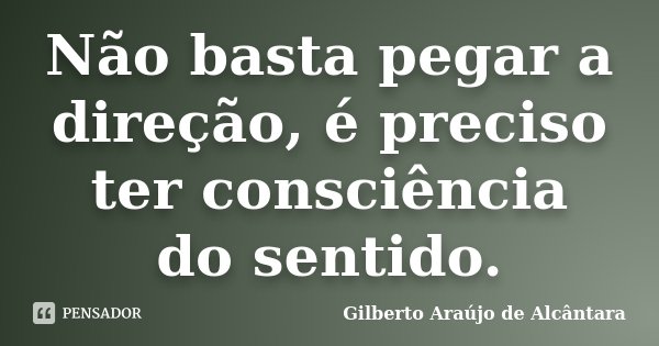 Não basta pegar a direção, é preciso ter consciência do sentido.... Frase de Gilberto Araújo de Alcântara.