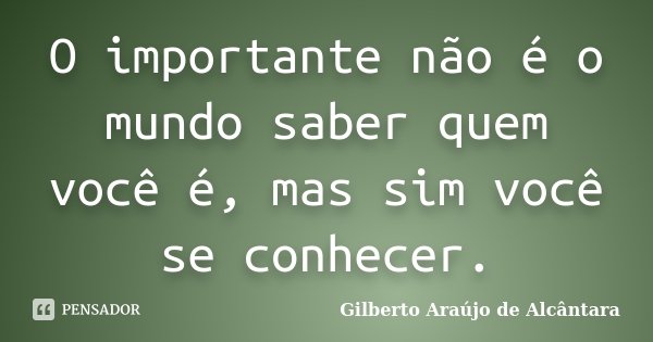 O importante não é o mundo saber quem você é, mas sim você se conhecer.... Frase de Gilberto Araújo de Alcântara.