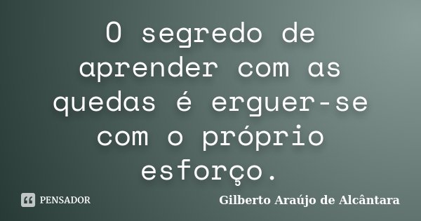 O segredo de aprender com as quedas é erguer-se com o próprio esforço.... Frase de Gilberto Araújo de Alcântara.