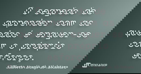 O segredo de aprender com as quedas é erguer-se com o próprio esforço.... Frase de Gilberto Araújo de Alcântara.