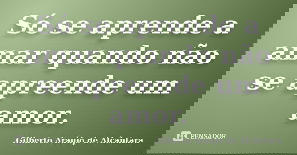 Só se aprende a amar quando não se apreende um amor.... Frase de Gilberto Araújo de Alcântara.