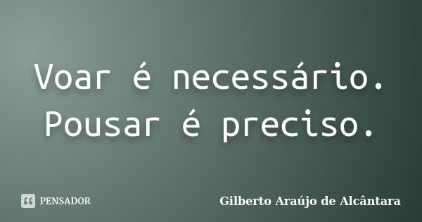 Voar é necessário. Pousar é preciso.... Frase de Gilberto Araújo de Alcântara.