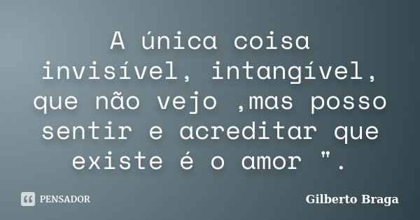 A única coisa invisível, intangível, que não vejo ,mas posso sentir e acreditar que existe é o amor ".... Frase de Gilberto Braga.