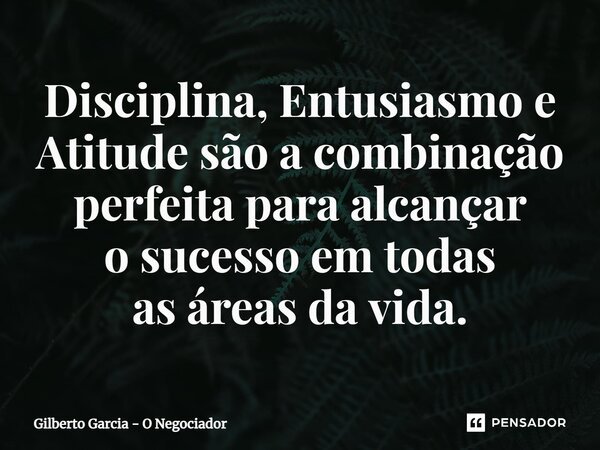 ⁠Disciplina, Entusiasmo e Atitude são a combinação perfeita para alcançar o sucesso em todas as áreas da vida.... Frase de Gilberto Garcia - O Negociador.