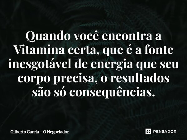 ⁠Quando você encontra a Vitamina certa, que é a fonte inesgotável de energia que seu corpo precisa, o resultados são só consequências.... Frase de Gilberto Garcia - O Negociador.