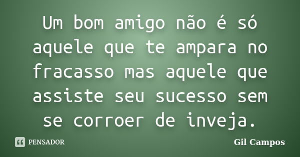 Um bom amigo não é só aquele que te ampara no fracasso mas aquele que assiste seu sucesso sem se corroer de inveja.... Frase de Gil Campos.