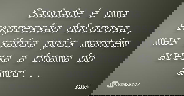 Saudade é uma expressão dolorosa, mas sábia pois mantém acesa a chama do amor...... Frase de Gilci.