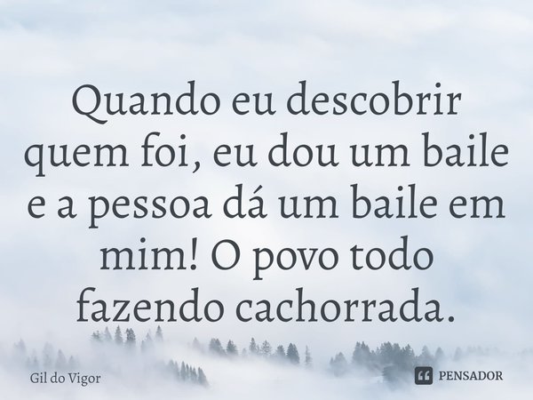 Quando eu descobrir quem foi, eu dou um baile e a pessoa dá um baile em mim! O povo todo fazendo cachorrada.... Frase de Gil do Vigor.
