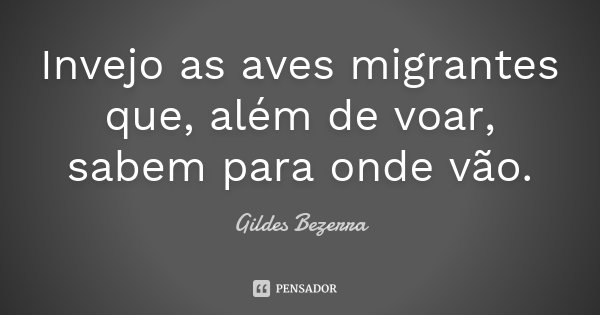 Invejo as aves migrantes que, além de voar, sabem para onde vão.... Frase de Gildes Bezerra.