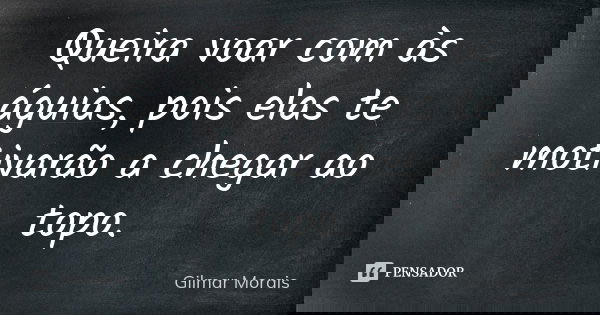 Queira voar com às águias, pois elas te motivarão a chegar ao topo.... Frase de Gilmar Morais.
