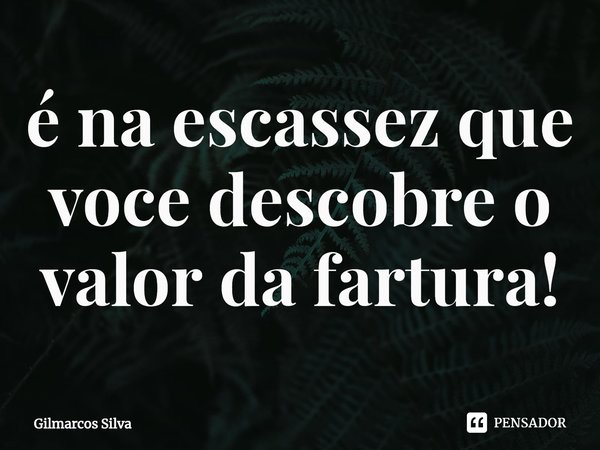 ⁠é na escassez que você descobre o valor da fartura!... Frase de Gilmarcos Silva.