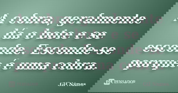 A cobra, geralmente dá o bote e se esconde. Esconde-se porque é uma cobra.... Frase de Gil Nunes.