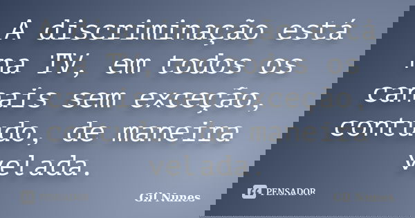 A discriminação está na TV, em todos os canais sem exceção, contudo, de maneira velada.... Frase de Gil Nunes.