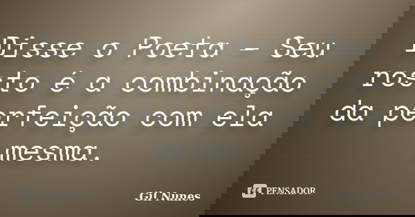 Disse o Poeta – Seu rosto é a combinação da perfeição com ela mesma.... Frase de Gil Nunes.