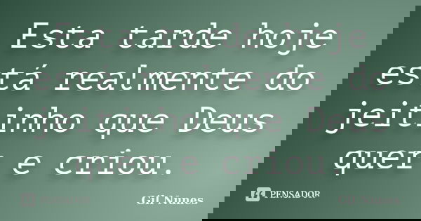 Esta tarde hoje está realmente do jeitinho que Deus quer e criou.... Frase de Gil Nunes.