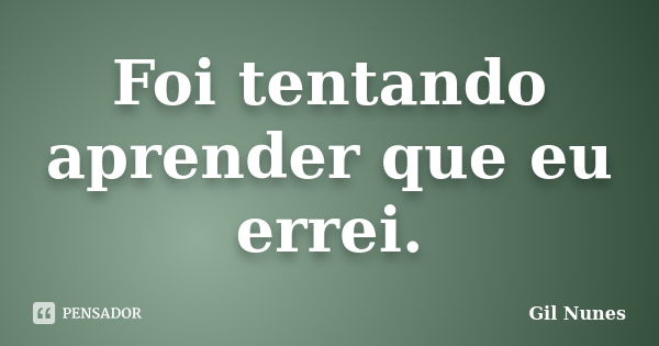 Foi tentando aprender que eu errei.... Frase de Gil Nunes.