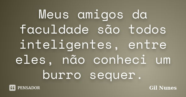 Meus amigos da faculdade são todos inteligentes, entre eles, não conheci um burro sequer.... Frase de Gil Nunes.