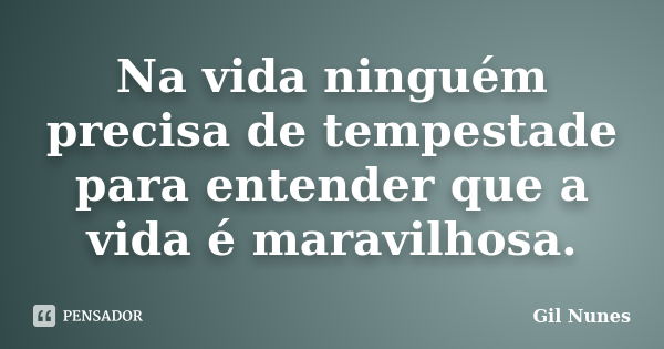 Na vida ninguém precisa de tempestade para entender que a vida é maravilhosa.... Frase de Gil Nunes.