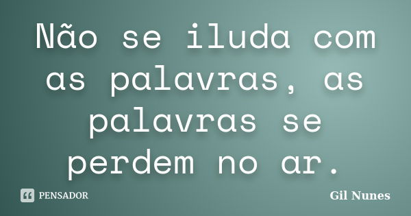 Não se iluda com as palavras, as palavras se perdem no ar.... Frase de Gil Nunes.