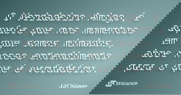 O Verdadeiro Amigo, é aquele que nos momentos em que somos mimados, abre nosso entendimento para o que é verdadeiro.... Frase de Gil Nunes.