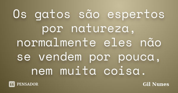 Os gatos são espertos por natureza, normalmente eles não se vendem por pouca, nem muita coisa.... Frase de Gil Nunes.