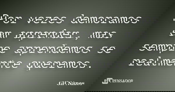 Por vezes demoramos em aprender, mas sempre aprendemos se realmente queremos.... Frase de Gil Nunes.