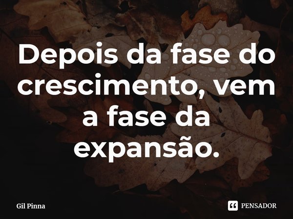 ⁠Depois da fase do crescimento, vem a fase da expansão.... Frase de Gil Pinna.