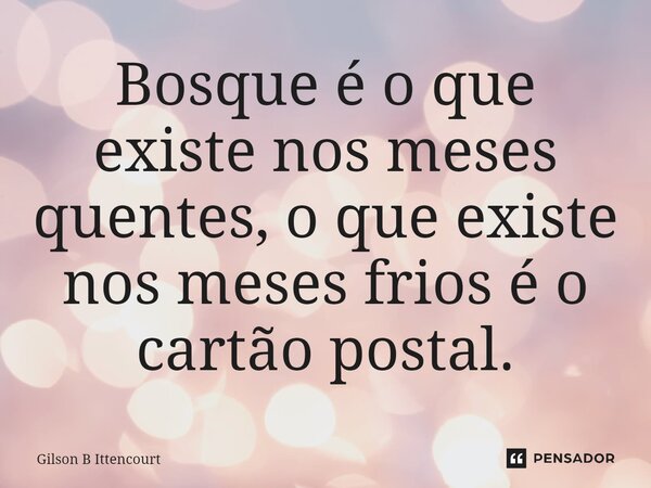 ⁠Bosque é o que existe nos meses quentes, o que existe nos meses frios é o cartão postal.... Frase de Gilson B Ittencourt.