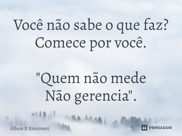 ⁠Você não sabe o que faz? Comece por você. "Quem não mede Não gerencia".... Frase de Gilson B Ittencourt.