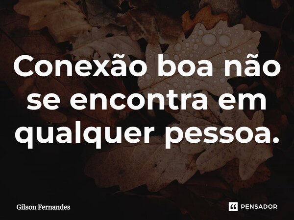 ⁠Conexão boa não se encontra em qualquer pessoa.... Frase de Gilson Fernandes.