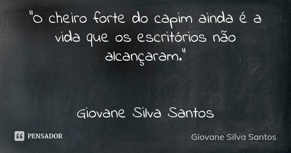 “O cheiro forte do capim ainda é a vida que os escritórios não alcançaram.” Giovane Silva Santos... Frase de Giovane Silva Santos.