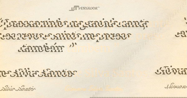 “O passarinho na gaiola canta, eu escrevo e sinto me preso também.” Giovane Silva Santos... Frase de Giovane Silva Santos.