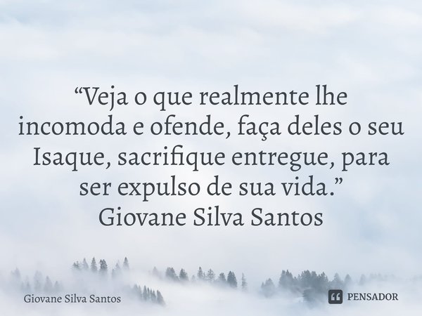 ⁠“Veja o que realmente lhe incomoda e ofende, faça deles o seu Isaque, sacrifique entregue, para ser expulso de sua vida.” Giovane Silva Santos... Frase de Giovane Silva Santos.