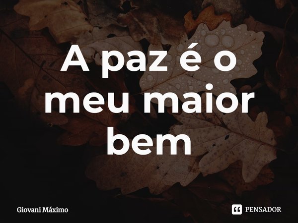 ⁠A paz é o meu maior bem... Frase de Giovani Máximo.