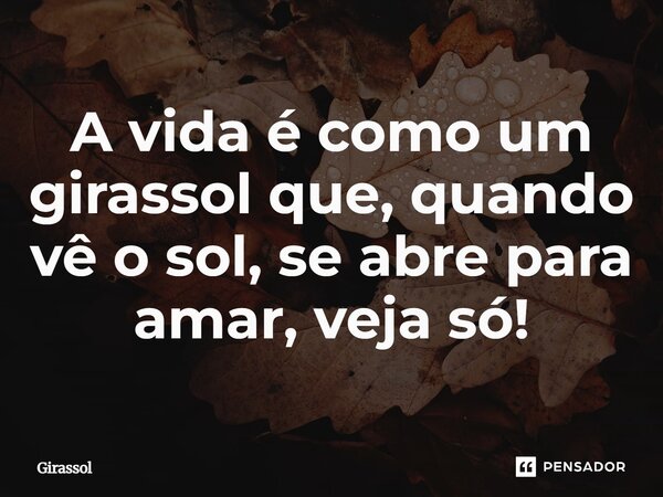 ⁠A vida é como um girassol que, quando vê o sol, se abre para amar, veja só!... Frase de Girassol.