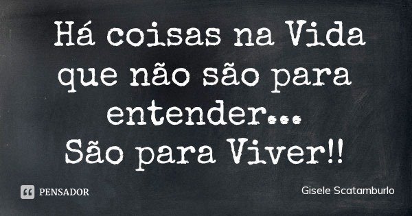 Há coisas na Vida que não são para entender... São para Viver!!... Frase de Gisele Scatamburlo.
