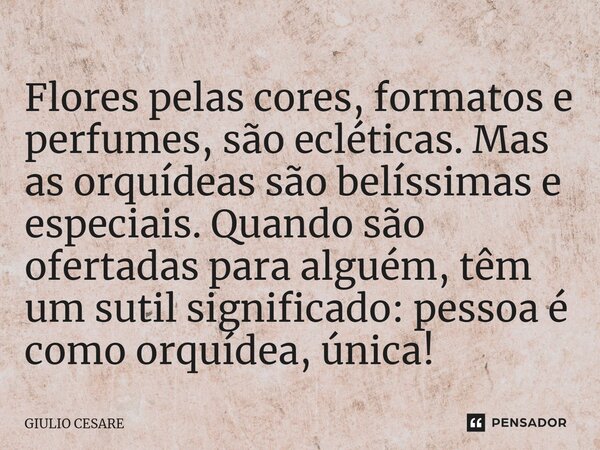 ⁠Flores pelas cores, formatos e perfumes, são ecléticas. Mas as orquídeas são belíssimas e especiais. Quando são ofertadas para alguém, têm um sutil significado... Frase de Giulio Cesare.