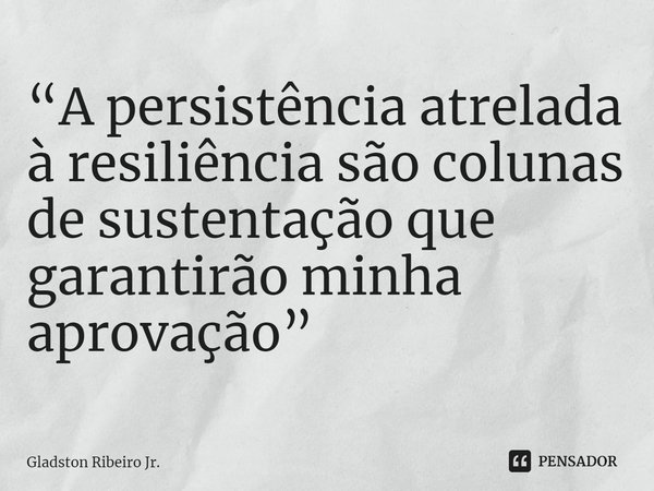 “A persistência atrelada à resiliência são colunas de sustentação que garantirão minha aprovação” ⁠... Frase de Gladston Ribeiro Jr..