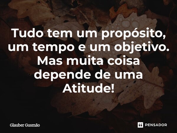 ⁠Tudo tem um propósito, um tempo e um objetivo. Mas muita coisa depende de uma Atitude!... Frase de Glauber Gusmão.