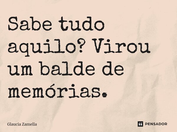 ⁠Sabe tudo aquilo? Virou um balde de memórias.... Frase de Glaucia Zamella.