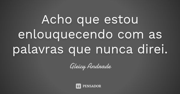 Acho que estou enlouquecendo com as palavras que nunca direi.... Frase de Gleicy Andrade.