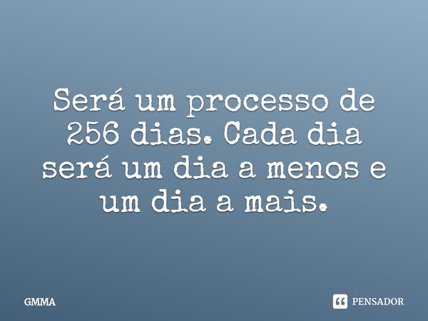 ⁠Será um processo de 256 dias. Cada dia será um dia a menos e um dia a mais.... Frase de GMMA.