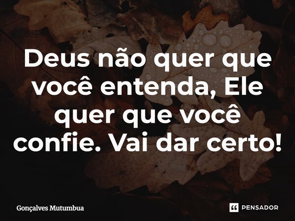 ⁠Deus não quer que você entenda, Ele quer que você confie. Vai dar certo!... Frase de Gonçalves Mutumbua.