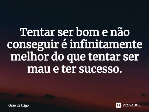 ⁠Tentar ser bom e não conseguir é infinitamente melhor do que tentar ser mau e ter sucesso.... Frase de Grão de trigo.