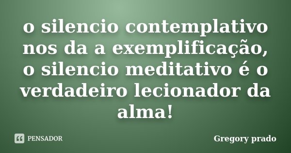 o silencio contemplativo nos da a exemplificação, o silencio meditativo é o verdadeiro lecionador da alma!... Frase de Gregory Prado.