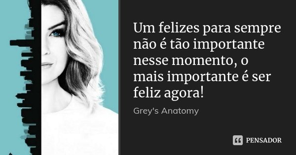 Um felizes para sempre não é tão importante nesse momento, o mais importante é ser feliz agora!... Frase de Grey's Anatomy.