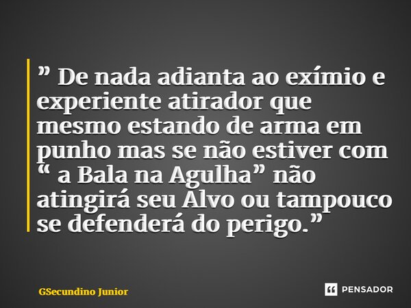 ⁠⁠” De nada adianta ao exímio e experiente atirador que mesmo estando de arma em punho mas se não estiver com “ a Bala na Agulha” não atingirá seu Alvo ou tampo... Frase de GSecundino Junior.