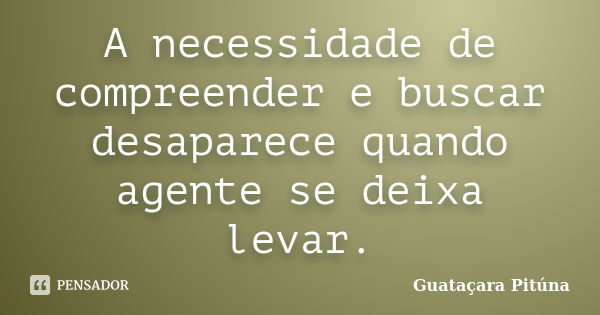 A necessidade de compreender e buscar desaparece quando agente se deixa levar.... Frase de Guataçara Pituna.