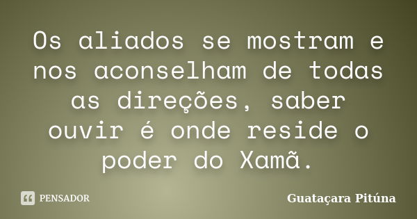 Os aliados se mostram e nos aconselham de todas as direções, saber ouvir é onde reside o poder do Xamã.... Frase de Guataçara Pituna.